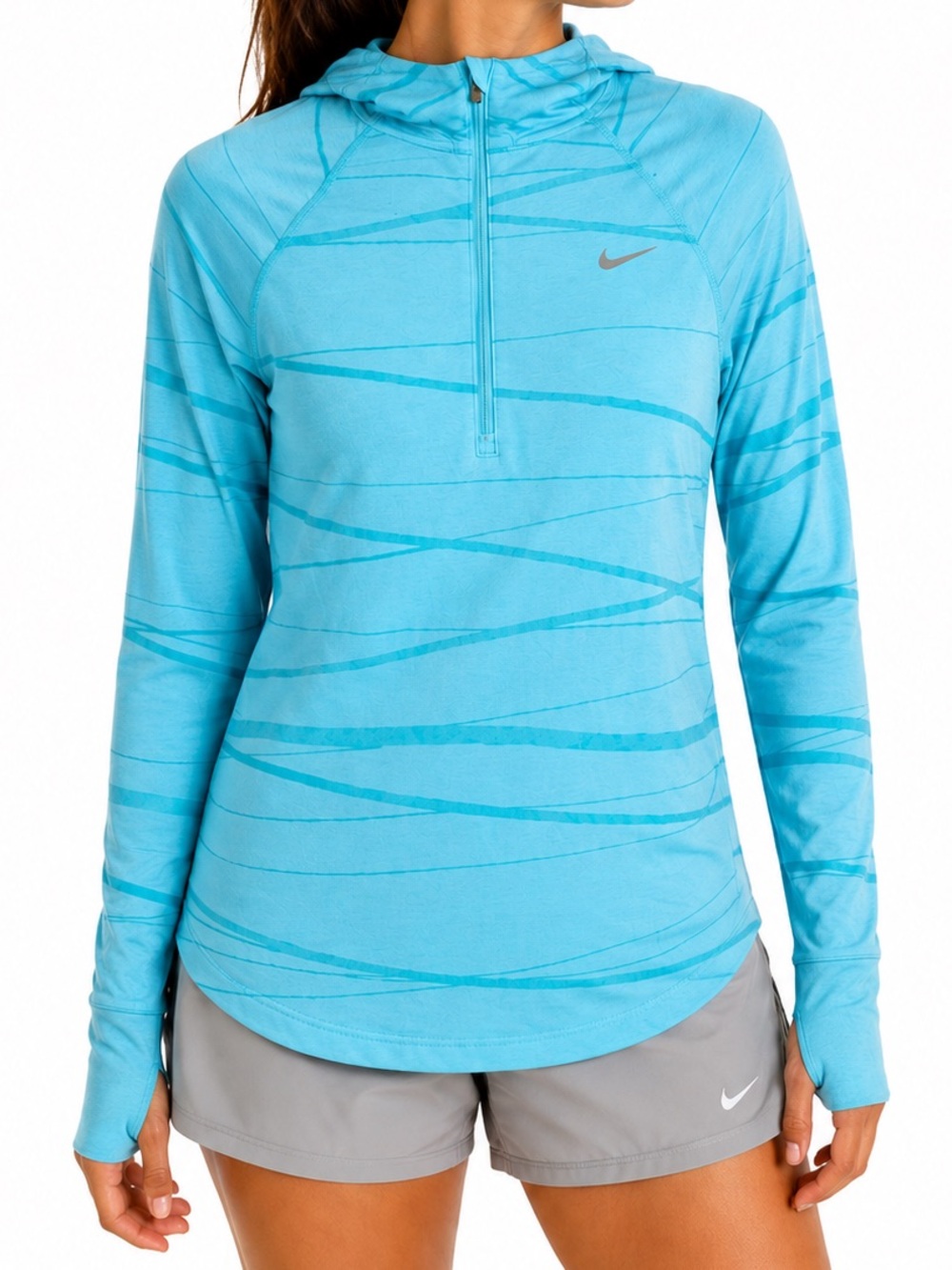 Nike Dri-FIT Running Hoodie Half Zip Pullover Aqua Blue size Small